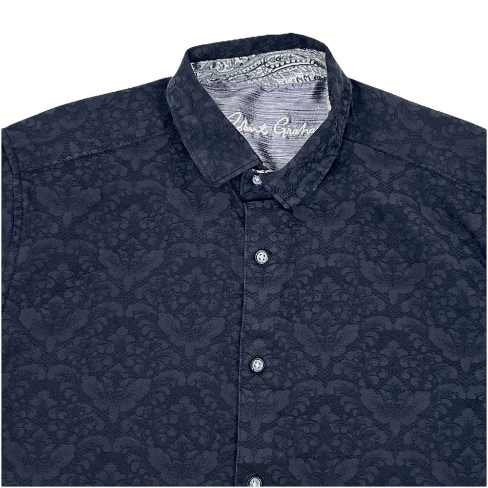 Robert Graham Bayview Print Short Sleeve Shirt Black Classic Fit Men's Medium